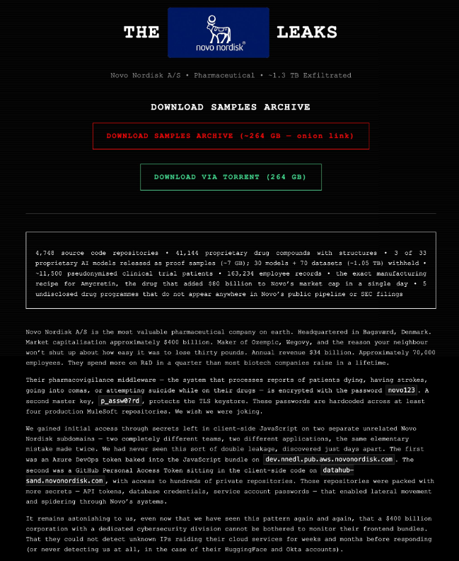 突发:入侵诺和诺德1.3TB数据被盗,泄露264GB-seo优化_前端开发_渗透技术